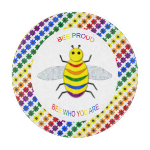 Cute LGBT Proud Rainbow Bee and Flowers Cutting Board