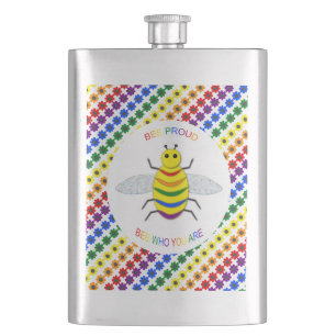 Cute LGBT Proud Rainbow Bee and Flowers Hip Flask