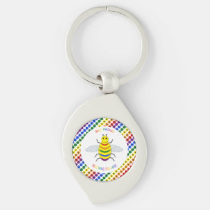 Cute LGBT Proud Rainbow Bee and Flowers Key Ring