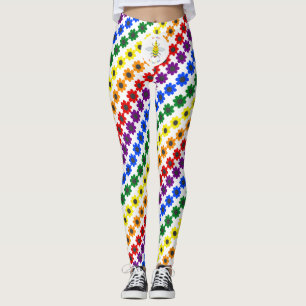 Cute LGBT Proud Rainbow Bee and Flowers Leggings