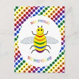 Cute LGBT Proud Rainbow Bee and Flowers Postcard