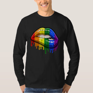 Cute Lgbt Rainbow Flag Kiss  Lgbt Lips Lesbian Gay T-Shirt