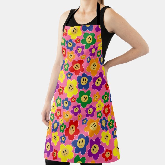 Cute LGBT Rainbow Flower Pattern - Pink Apron (Insitu)