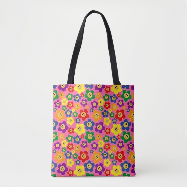 Cute LGBT Rainbow Flower Pattern－Pink Tote Bag (Front)