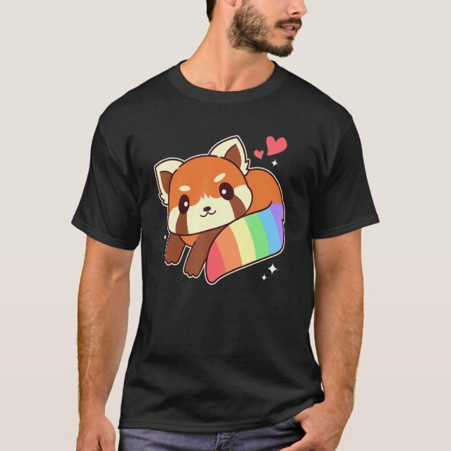 Cute Lgbtq Red Panda With Rainbow Flag Colours T-Shirt (Front)