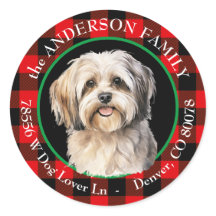 Cute Lhasa Apso Dog Buffalo Plaid Return Address