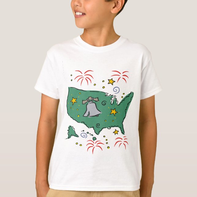 Cute Liberty Bell and Fireworks Kids Tees (Front)