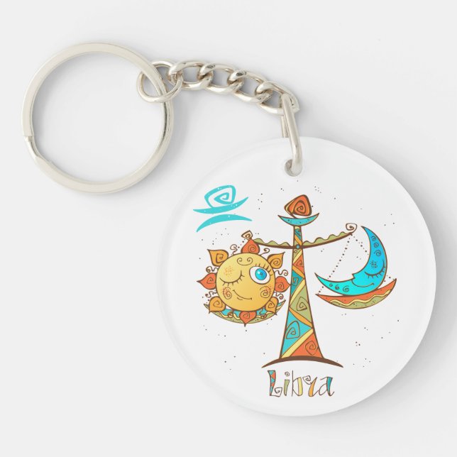 Cute Libra Sun and Moon Scales Key Ring (Front)