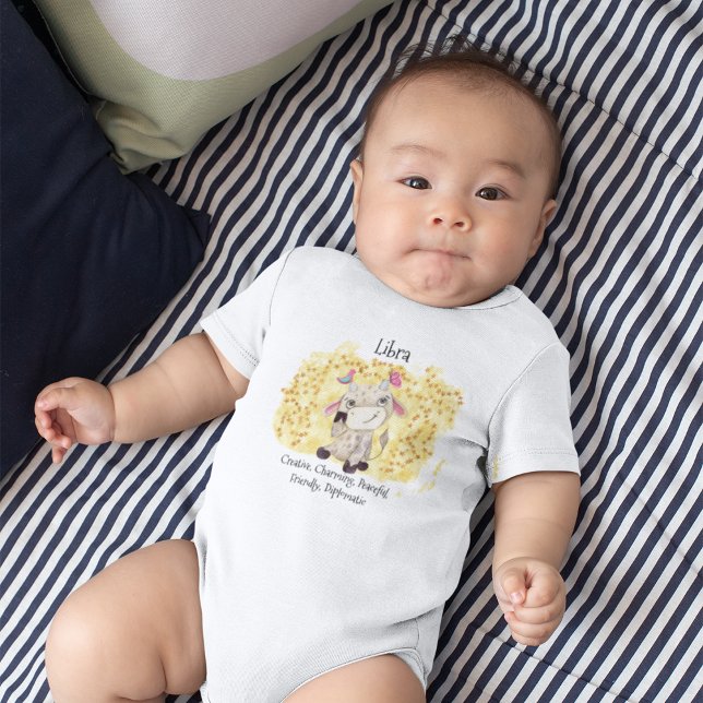 Cute Libra Watercolor Bull Zodiac Baby Bodysuit (Cute Libra Watercolor Bull Zodiac Baby Bodysuit)