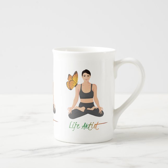 Cute Life Artist Slogan Butterfly Yoga Inspiration Bone China Mug (Right)