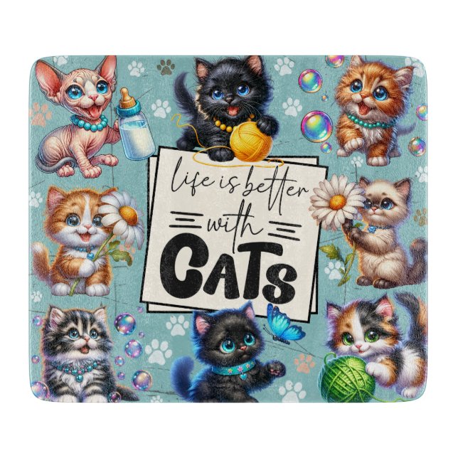 Cute Life Is Better With Cats Cutting Board (Front)