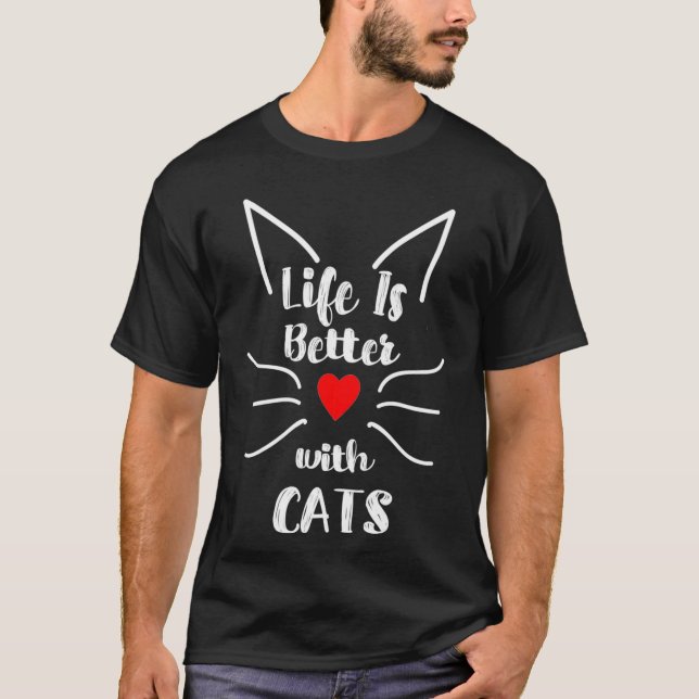 Cute Life is Better with Cats s for Women Ears T-Shirt (Front)