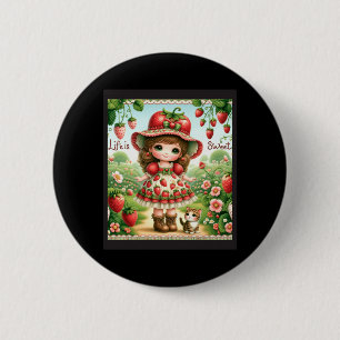 Cute Life Is Sweet Strawberry Cake Vintage Berry 6 Cm Round Badge