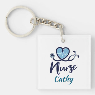 Cute Life Line Nurse Blue Heart Personalise Key Ring