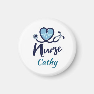 Cute Life Line Nurse Blue Heart Personalise Magnet