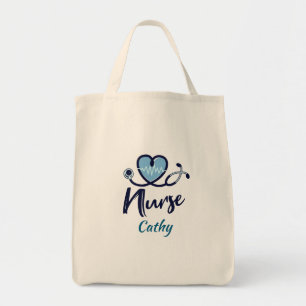 Cute Life Line Nurse Blue Heart Personalise Tote Bag