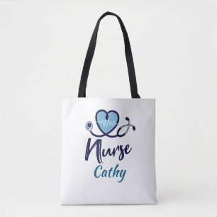 Cute Life Line Nurse Blue Heart Personalise Tote Bag