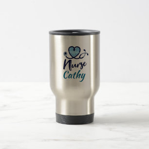 Cute Life Line Nurse Blue Heart Personalise Travel Mug