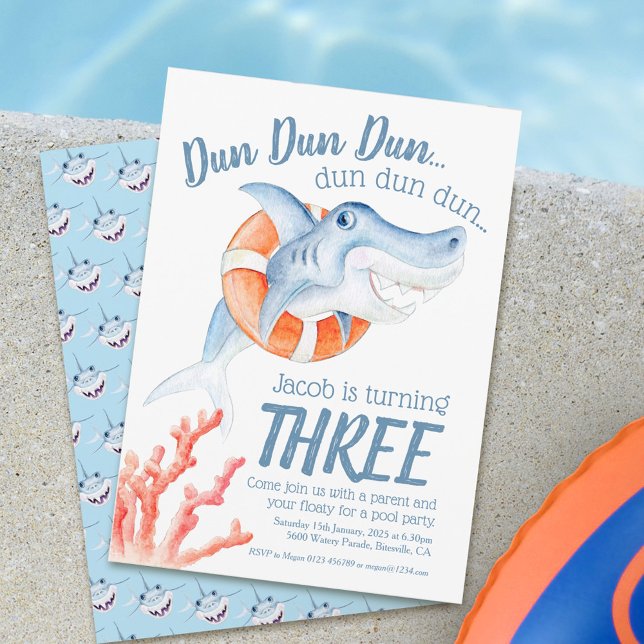 Cute lifesaver baby shark 3rd birthday invitation (Creator Uploaded)