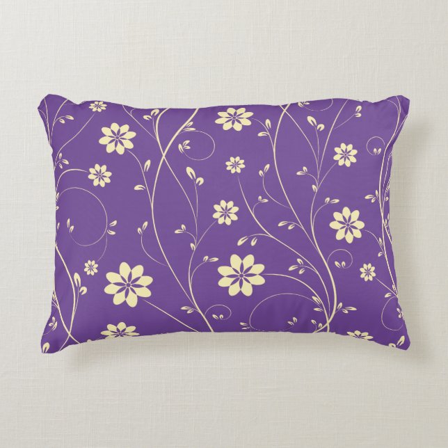 Cute Light Beige & Purple Delicate Floral Pattern Decorative Cushion (Front)