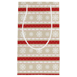 Cute Light Beige White Snowflakes Christmas Design Small Gift Bag