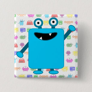 Cute Light Blue Cartoon Monster 15 Cm Square Badge