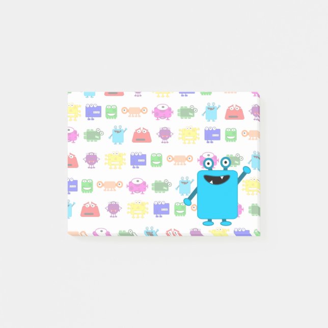 Cute Light Blue Cartoon Monster Post-it Notes (Front)