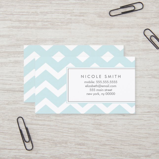Cute Light Blue Chevrons Business Card (Front/Back In Situ)