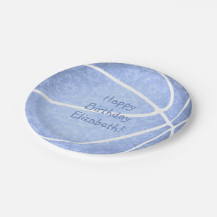 cute light blue girls basketball birthday party paper plate