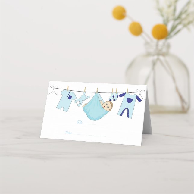Cute Light Blue illustration Baby Shower Place Card (Front)