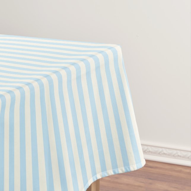 Cute light blue ivory stripes pattern elegant tablecloth (In Situ)