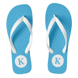 Cute Light Blue Polka Dot Pattern Monogram Jandals
