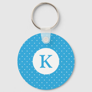 Cute Light Blue Polka Dot Pattern Monogram Key Ring