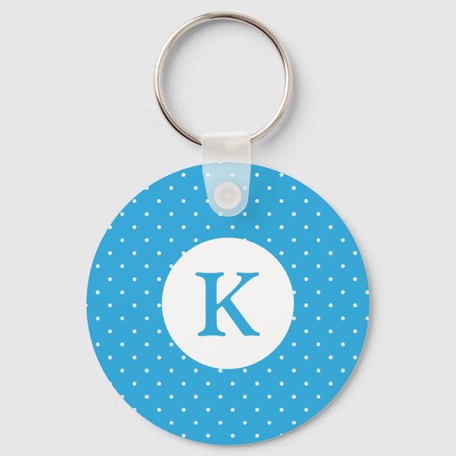 Cute Light Blue Polka Dot Pattern Monogram Key Ring (Front)