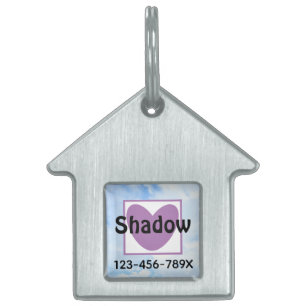 Cute Light Blue Purple Heart Name and Phone Number Pet ID Tag