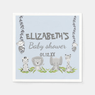 Cute Light Blue Safari Animals Boy Baby Shower Napkin