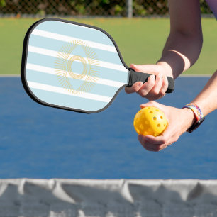 Cute Light Blue Stripes Modern Greek Gold Eye Pickleball Paddle