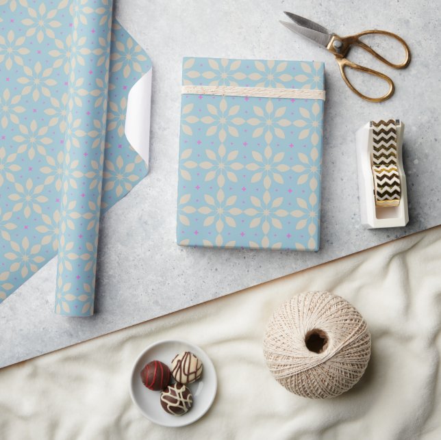Cute Light Blue Winter Geometric Snowflake Pattern Wrapping Paper (Crafts)