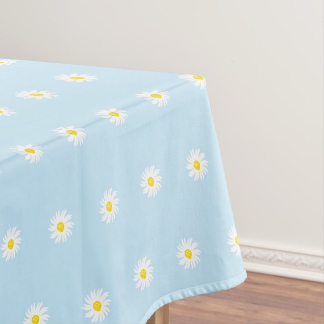 Cute light blue yellow white daisy flower pattern tablecloth (In Situ)