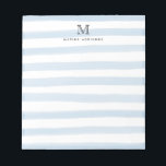 Cute Light Dusty Blue Watercolor Stripes Monogram Notepad<br><div class="desc">The design features a personalised monogram initial and name in a simple and modern typographic font with a cute,  modern and stylish light baby blue or dusty blue watercolor brush stripes.</div>
