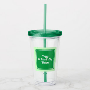 Cute Light Green Happy St Patricks Day Acrylic Tum Acrylic Tumbler