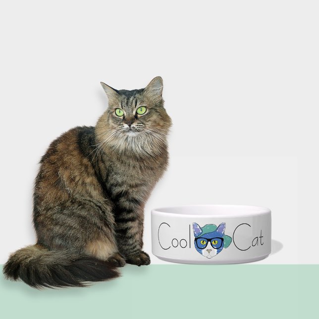 Cute Light Grey Cool Cat Ceramic Pet Bowl (Creator Uploaded)