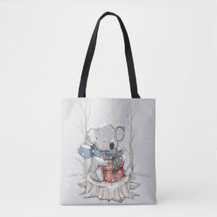 Cute Light Grey Koala Winter Snowfall Tote Bag