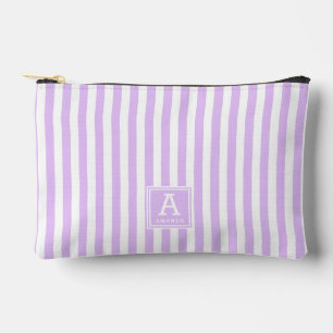 Cute Light Lavender White Stripes Monogrammed Accessory Pouch