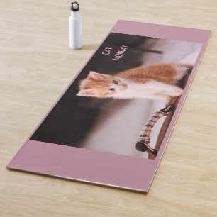 Cute Light Mauve "Cat Mummy" Orange Kitten Yoga Mat