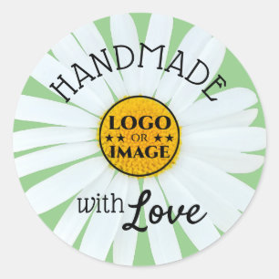 Cute Light Pastel Mint Daisy Flower Made with Love Classic Round Sticker