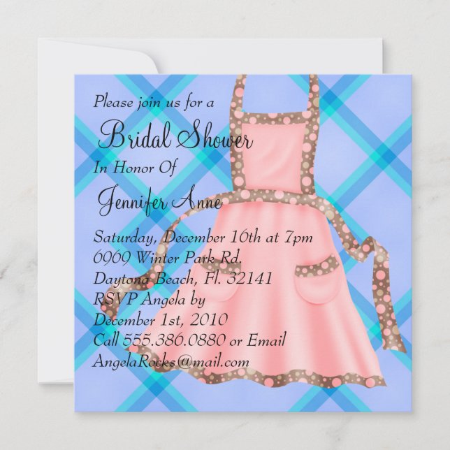 Cute Light Pink Apron Chef Bridal Shower Invite (Front)