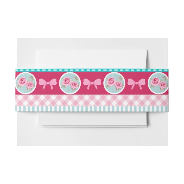 Cute Light Pink & Blue Girly Pattern Invitation Belly Band (Front Example)