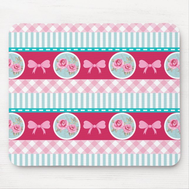 Cute Light Pink & Blue Girly Pattern Mouse Pad (Front)