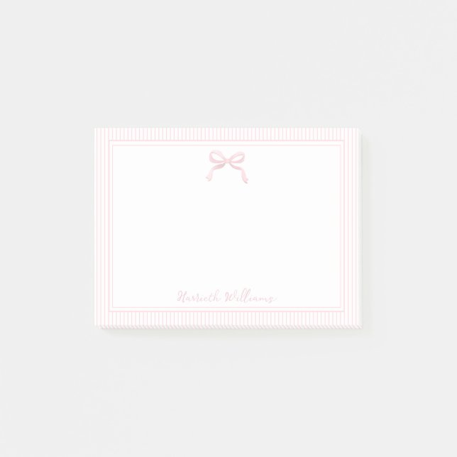 Cute Light Pink Bow and Stripes Border Post-it Notes (Front)